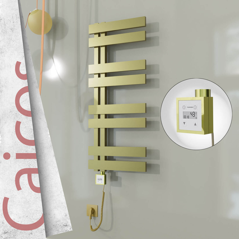 Caicos Sèche-serviettes Électrique en Inox 600x990 Doré Satiné (KTX3 Thermostat) 300W Câble Spiralé 