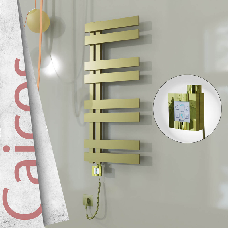Caicos Sèche-serviettes Électrique en Inox 600x990 Doré Satiné (KTX4 Thermostat) 300W Câble Spiralé 