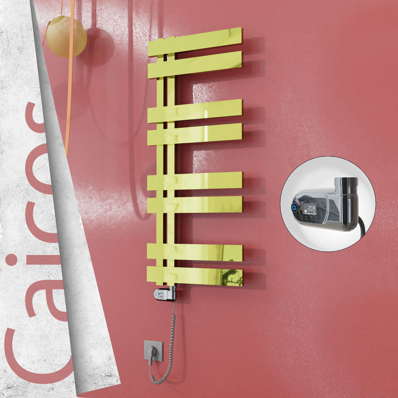 Caicos Sèche-serviettes Électrique en Inox 600x990 Doré (Thesis Thermostat) 300W 