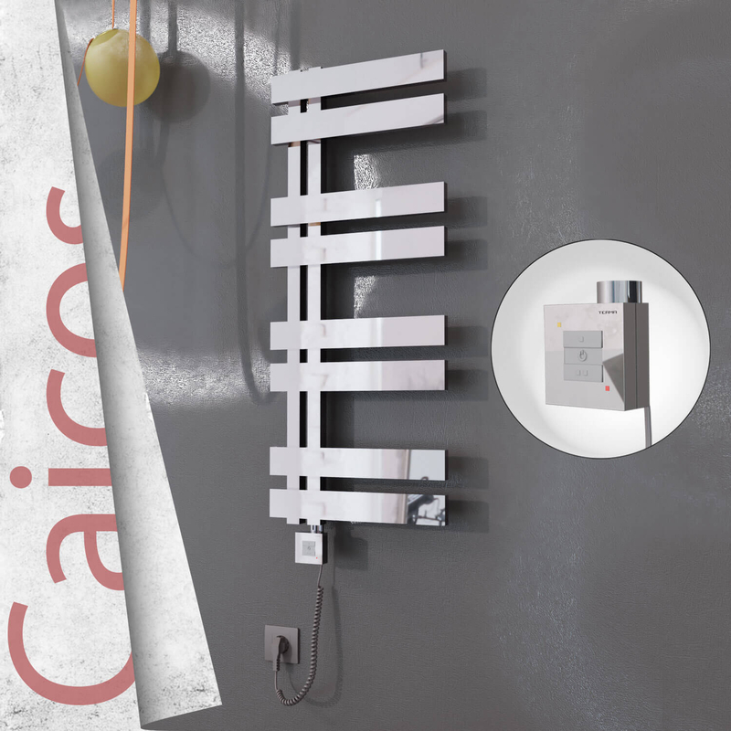Caicos Sèche-serviettes Électrique en Inox 600x990 Poli Miroir (KTX1 Thermostat) 300W Câble Spiralé 