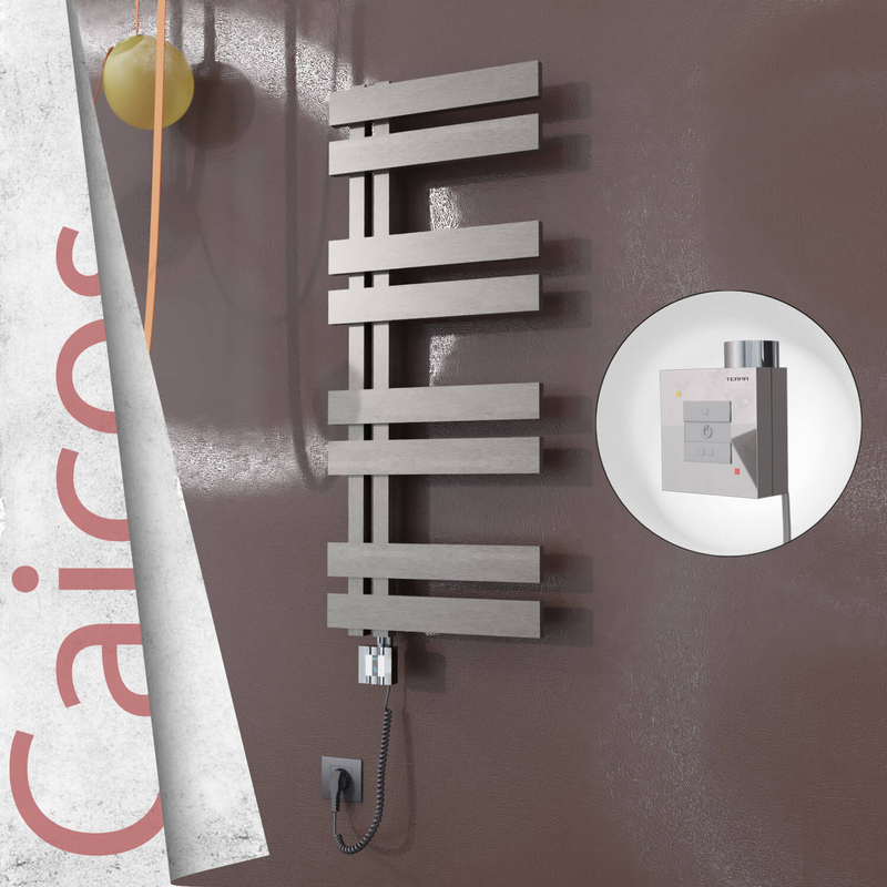 Caicos Sèche-serviettes Électrique en Inox 600x990 Poli Satiné (KTX1 Thermostat) 300W Câble Spiralé 