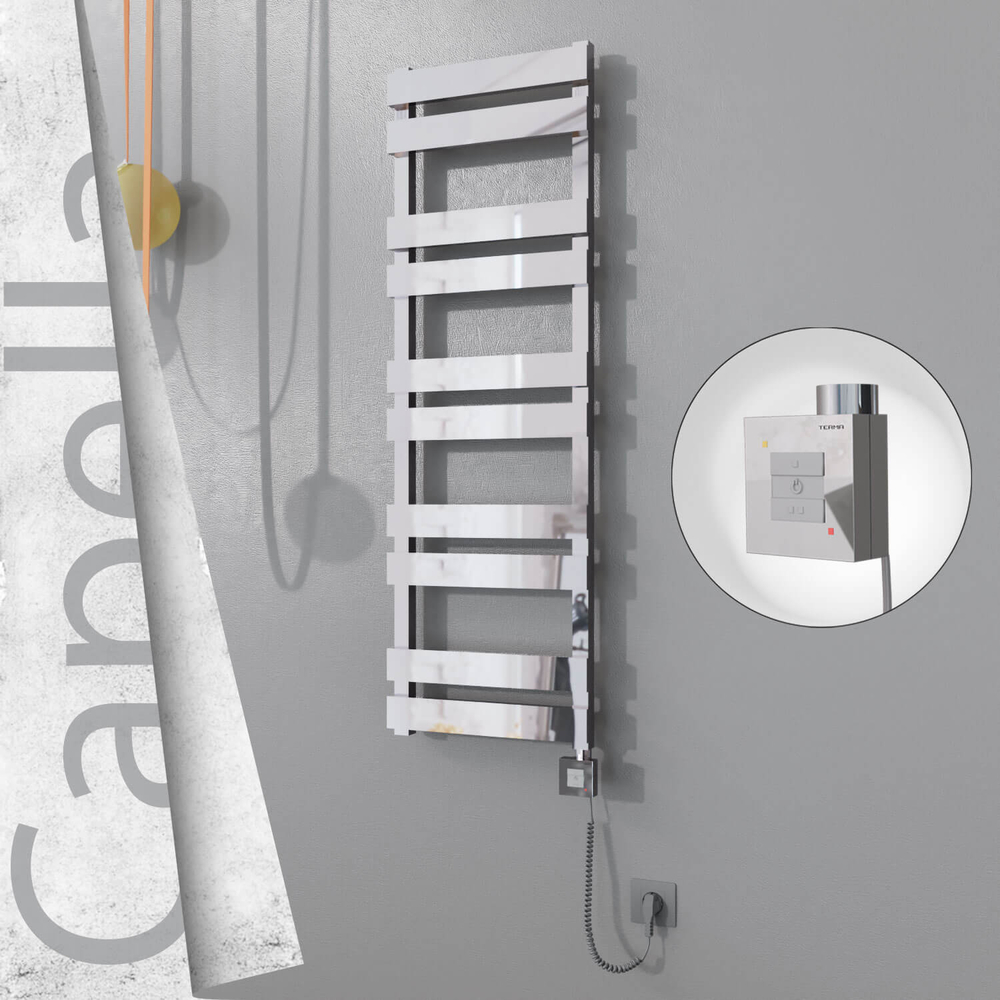 Capella Electric Stainless Steel Towel Rail 400x1260 Mirror Polished (KTX1 Thermostat) 300W Spiral Cable - 1