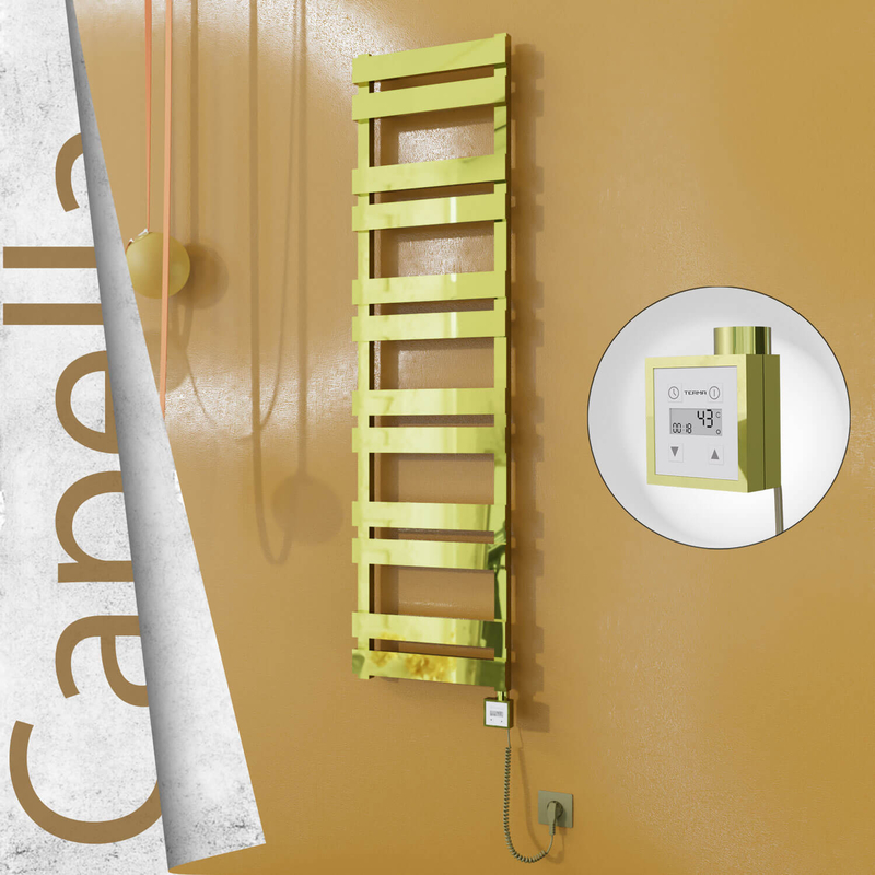 Capella Electric Stainless Steel Towel Rail 400x1530 Gold (KTX3 Thermostat) 600W Spiral Cable