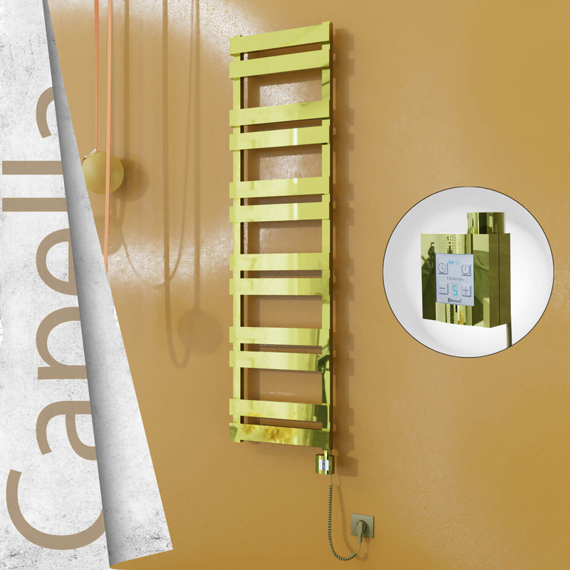 Capella Electric Stainless Steel Towel Rail 400x1530 Gold (KTX4 Thermostat) 600W Spiral Cable