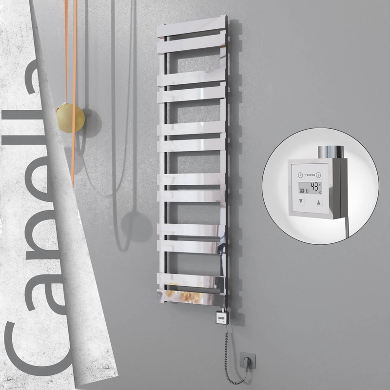 Capella Electric Stainless Steel Towel Rail 400x1530 Mirror Polished (KTX3 Thermostat) 600W Spiral Cable