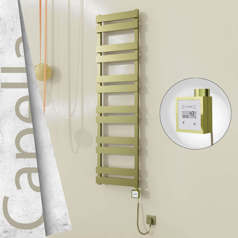 Capella Electric Stainless Steel Towel Rail 400x1530 Satin Gold (KTX3 Thermostat) 600W Spiral Cable