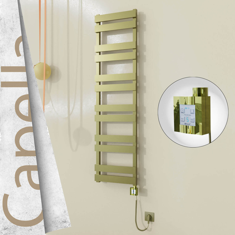Capella Electric Stainless Steel Towel Rail 400x1530 Satin Gold (KTX4 Thermostat) 600W Spiral Cable