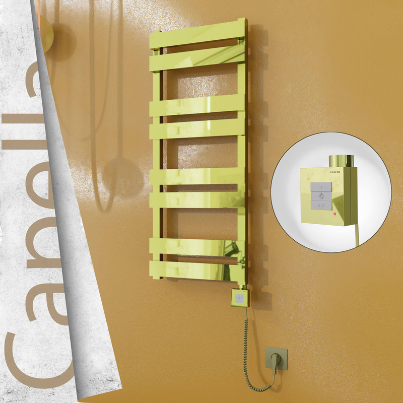 Capella Electric Stainless Steel Towel Rail 400x990 Gold (KTX1 Thermostat) 300W Spiral Cable