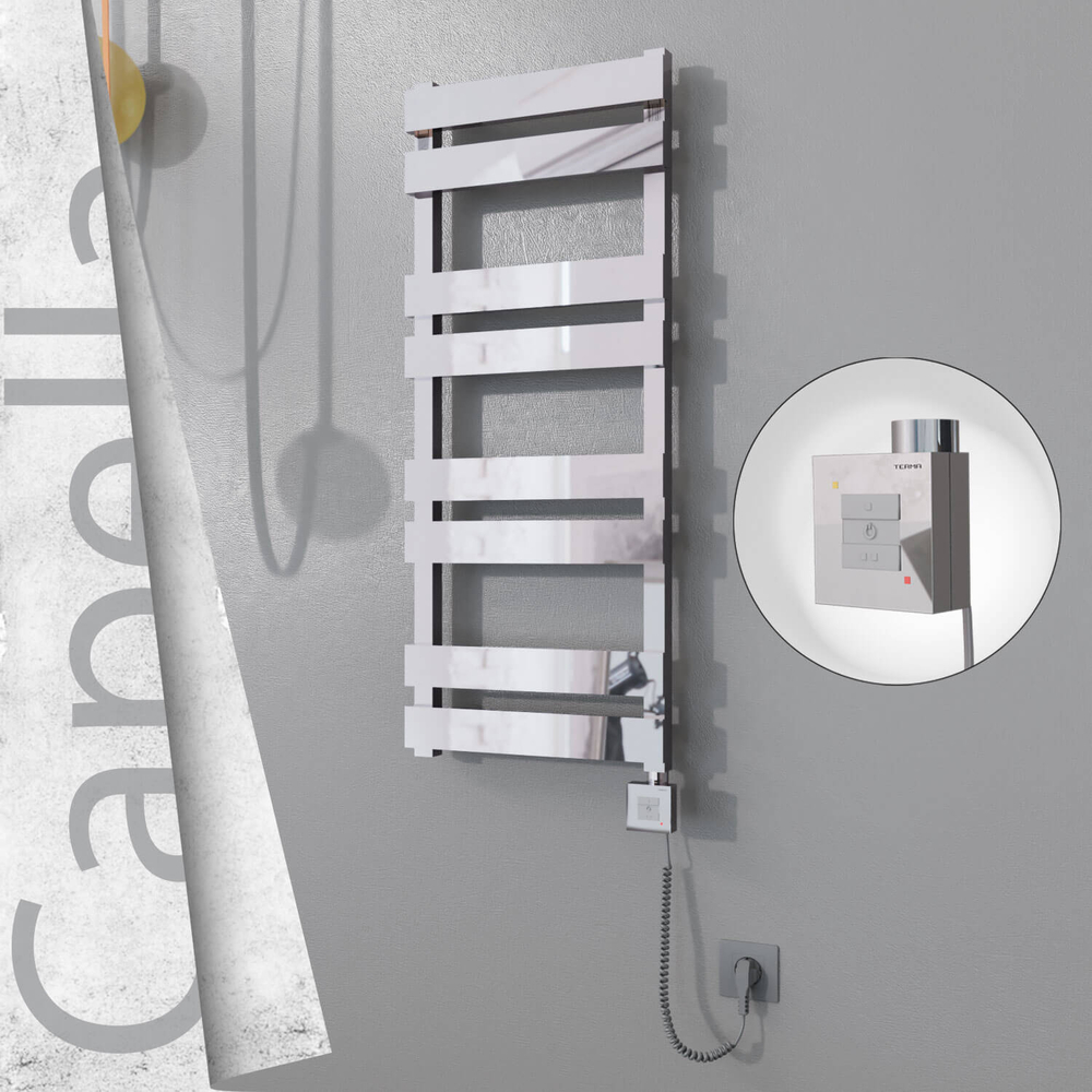Capella Electric Stainless Steel Towel Rail 400x990 Mirror Polished (KTX1 Thermostat) 300W Spiral Cable - 1