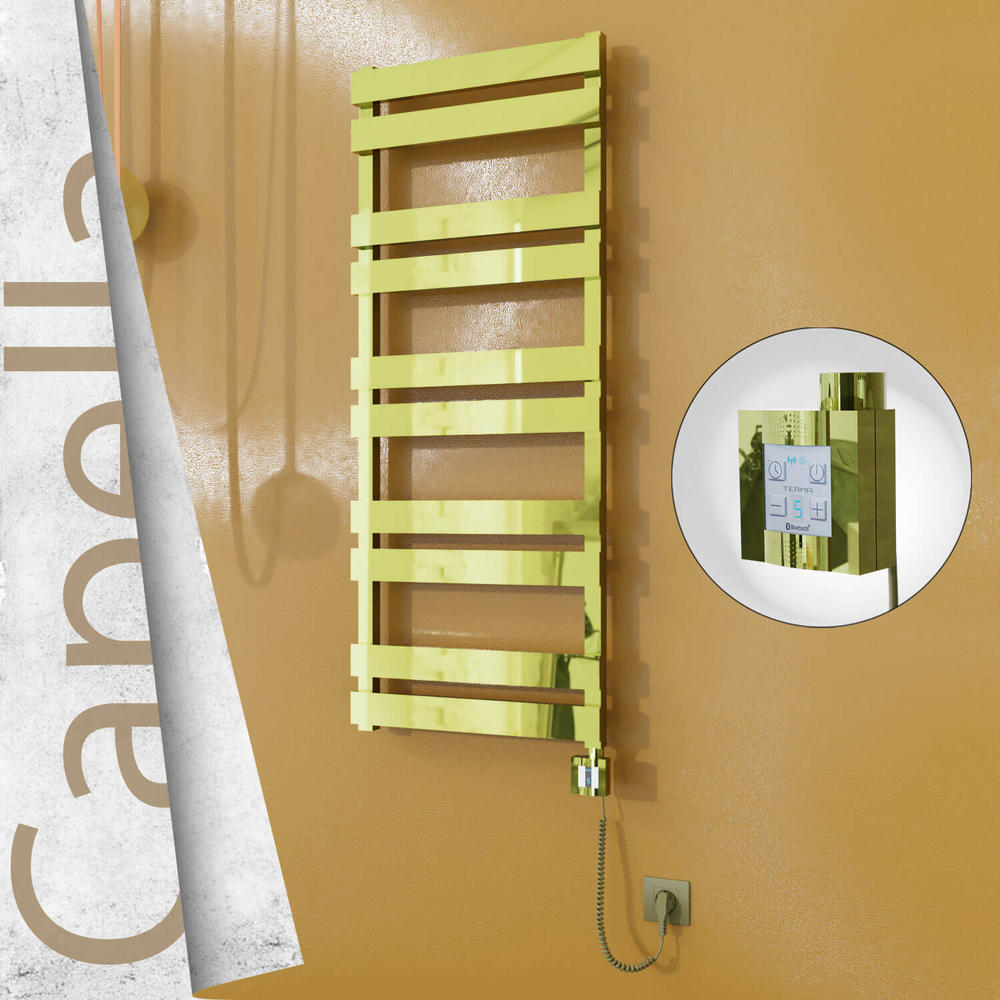 Capella Electric Stainless Steel Towel Rail 500x1260 Gold (KTX4 Thermostat) 600W Spiral Cable - 1