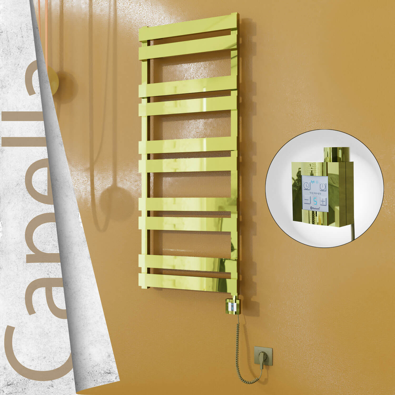Capella Electric Stainless Steel Towel Rail 500x1260 Gold (KTX4 Thermostat) 600W Spiral Cable