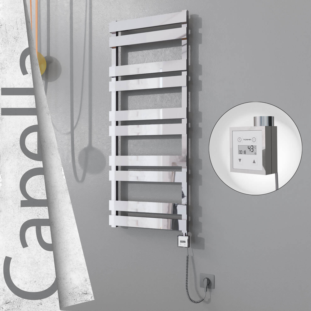 Capella Electric Stainless Steel Towel Rail 500x1260 Mirror Polished (KTX3 Thermostat) 600W Spiral Cable - 1