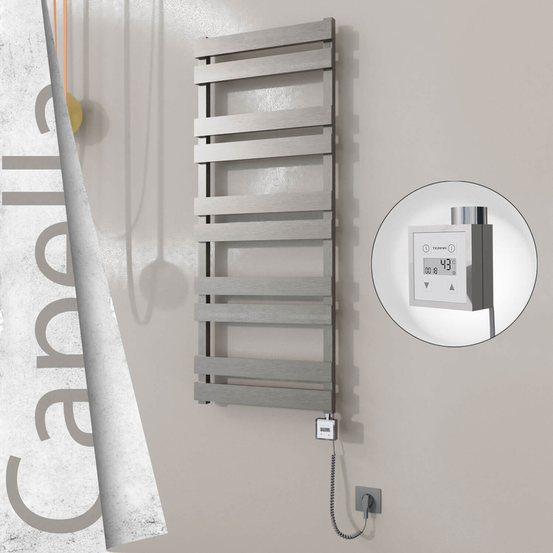Capella Electric Stainless Steel Towel Rail 500x1260 Satin Polished (KTX3 Thermostat) 600W Spiral Cable
