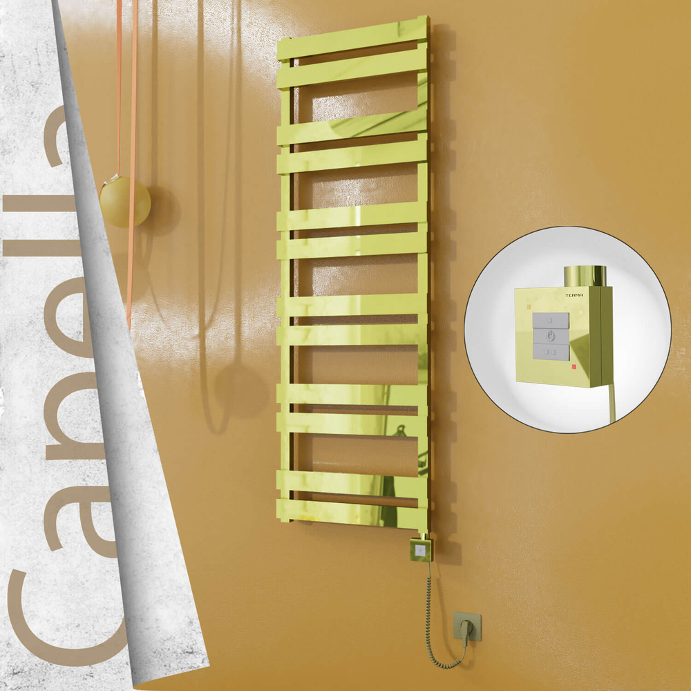 Capella Electric Stainless Steel Towel Rail 500x1530 Gold (KTX1 Thermostat) 600W Spiral Cable - 1