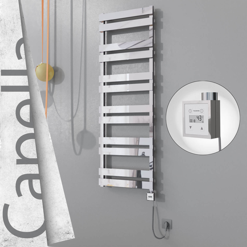 Capella Electric Stainless Steel Towel Rail 500x1530 Mirror Polished (KTX3 Thermostat) 600W Spiral Cable - 1