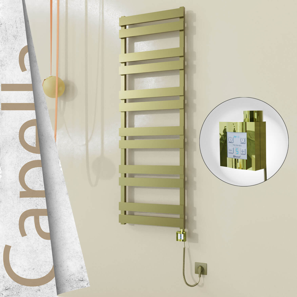 Capella Electric Stainless Steel Towel Rail 500x1530 Satin Gold (KTX4 Thermostat) 600W Spiral Cable - 1