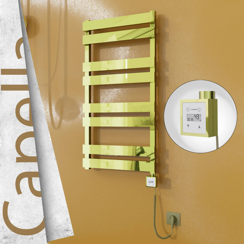 Capella Electric Stainless Steel Towel Rail 500x990 Gold (KTX3 Thermostat) 300W Spiral Cable