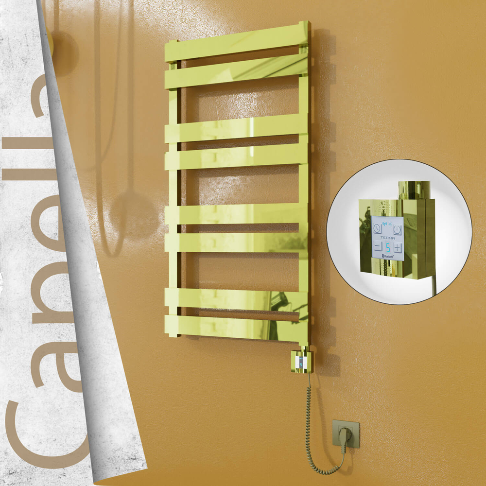 Capella Electric Stainless Steel Towel Rail 500x990 Gold (KTX4 Thermostat) 300W Spiral Cable - 1