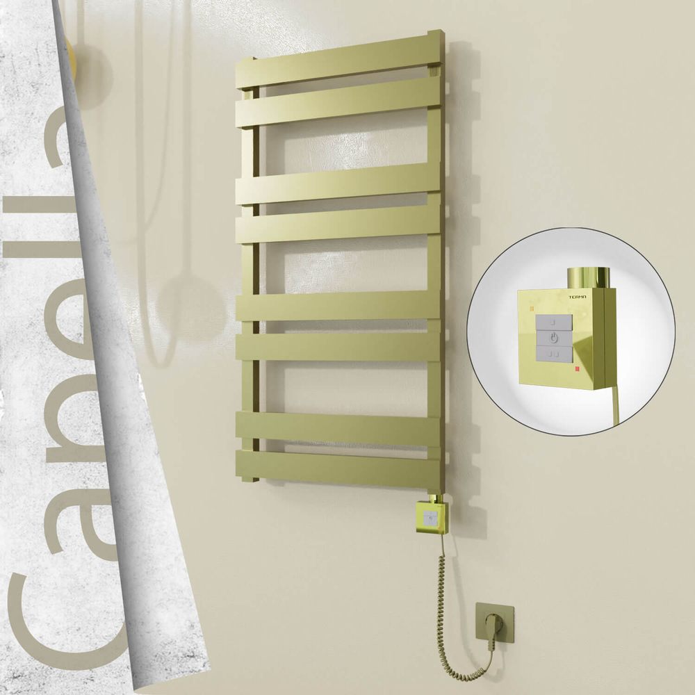 Capella Electric Stainless Steel Towel Rail 500x990 Satin Gold (KTX1 Thermostat) 300W Spiral Cable - 1