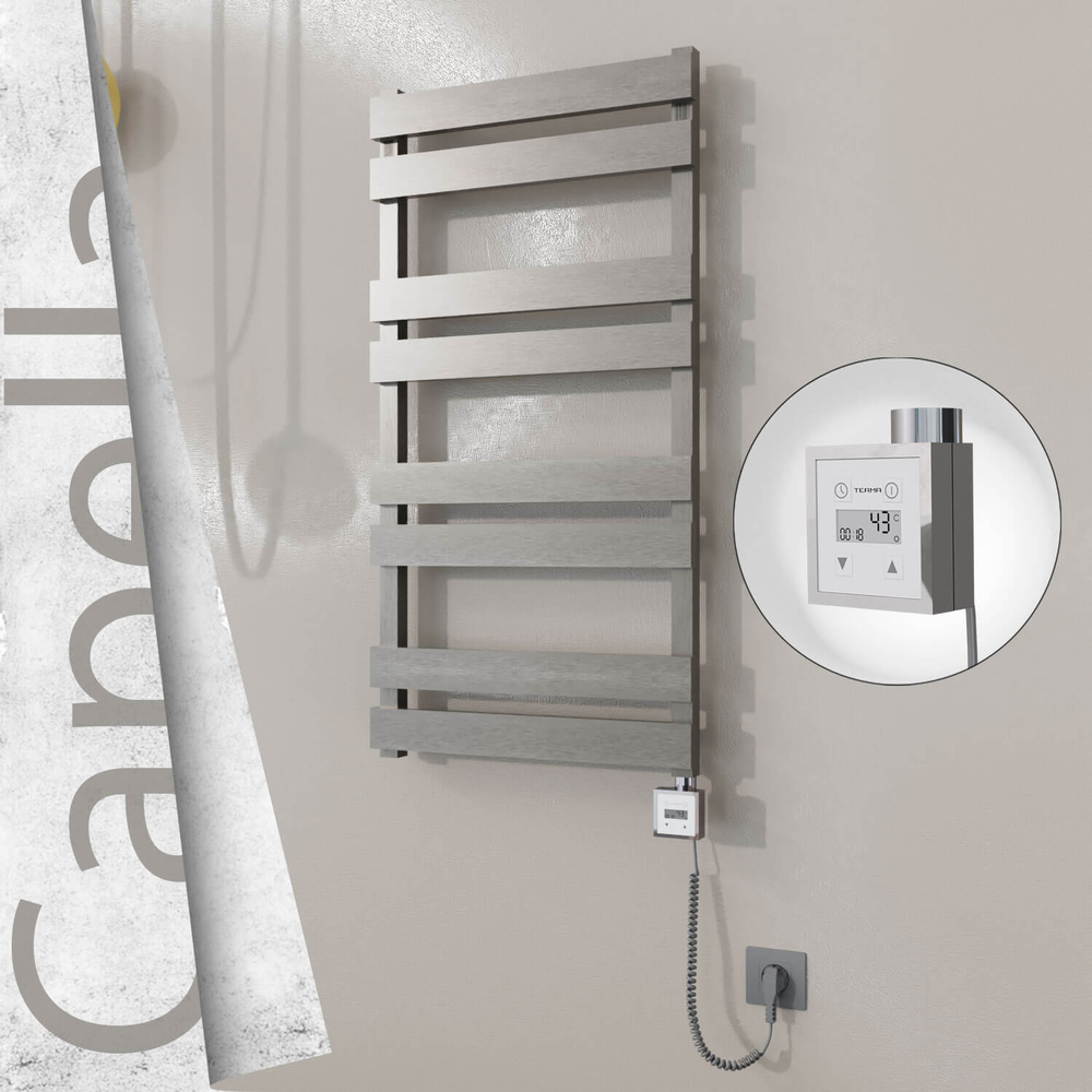 Capella Electric Stainless Steel Towel Rail 500x990 Satin Polished (KTX3 Thermostat) 300W Spiral Cable - 1