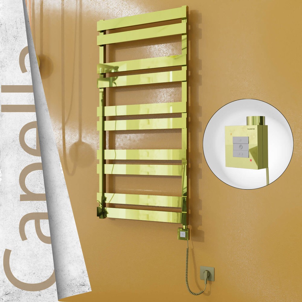Capella Electric Stainless Steel Towel Rail 600x1260 Gold (KTX1 Thermostat) 600W Spiral Cable - 1