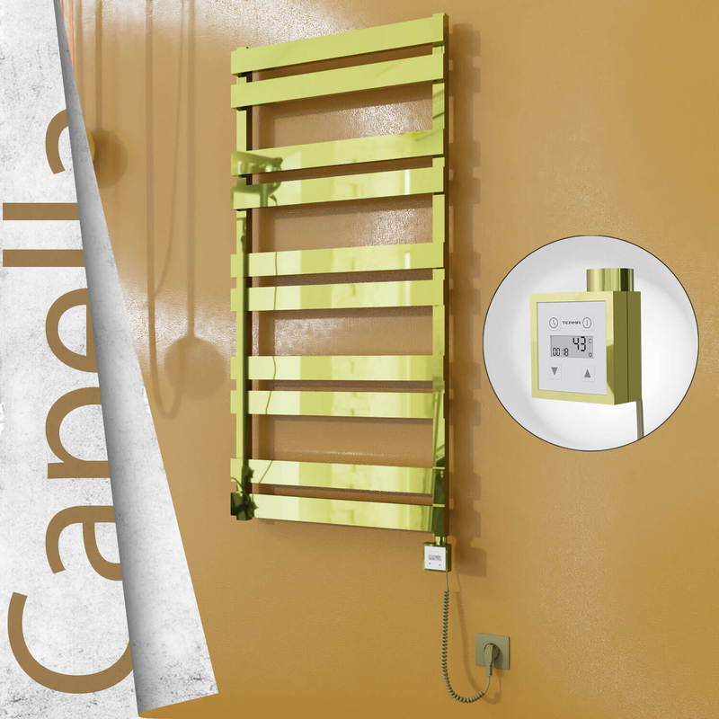 Capella Electric Stainless Steel Towel Rail 600x1260 Gold (KTX3 Thermostat) 600W Spiral Cable