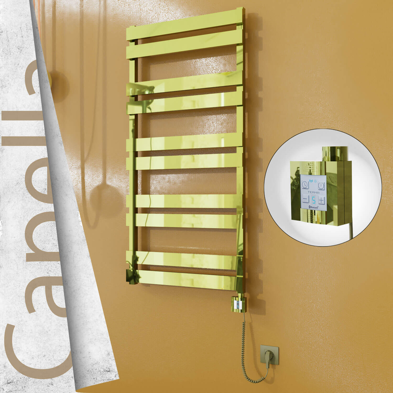 Capella Electric Stainless Steel Towel Rail 600x1260 Gold (KTX4 Thermostat) 600W Spiral Cable