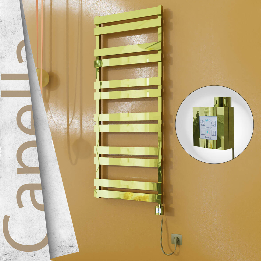 Capella Electric Stainless Steel Towel Rail 600x1530 Gold (KTX4 Thermostat) 600W Spiral Cable - 1