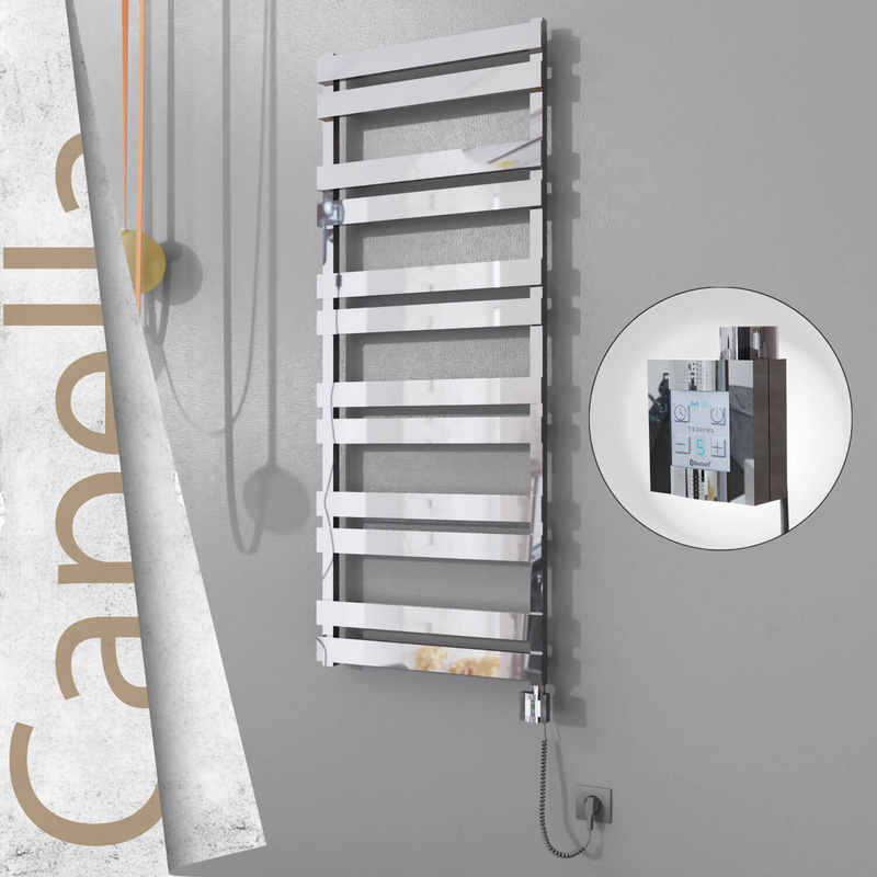 Capella Electric Stainless Steel Towel Rail 600x1530 Mirror Polished (KTX4 Thermostat) 600W Spiral Cable