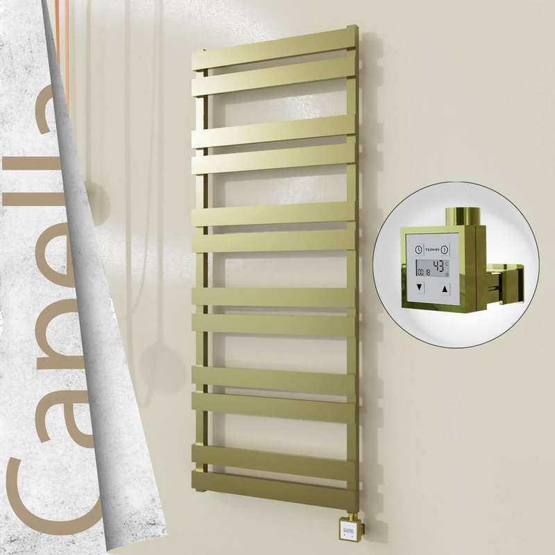 Capella Electric Stainless Steel Towel Rail 600x1530 Satin Gold (KTX3 Thermostat) 600W