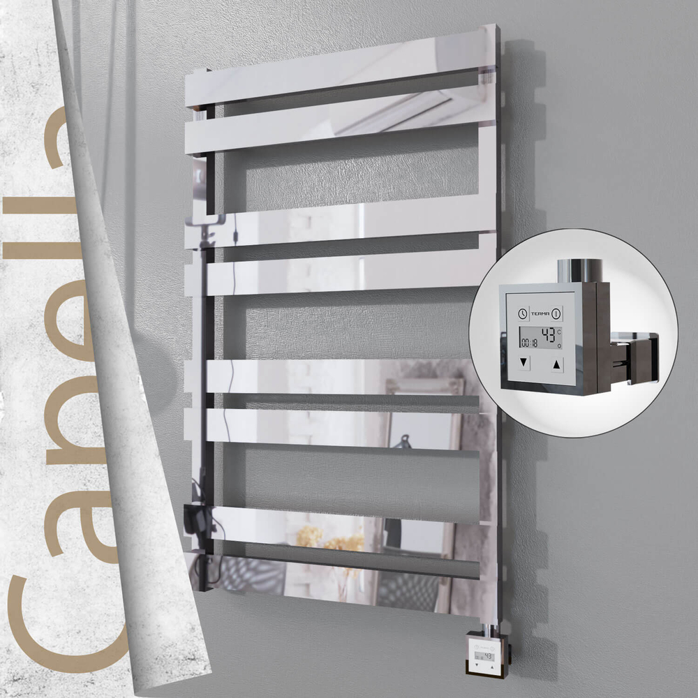 Capella Electric Stainless Steel Towel Rail 600x990 Mirror Polished (KTX3 Thermostat) 300W - 1