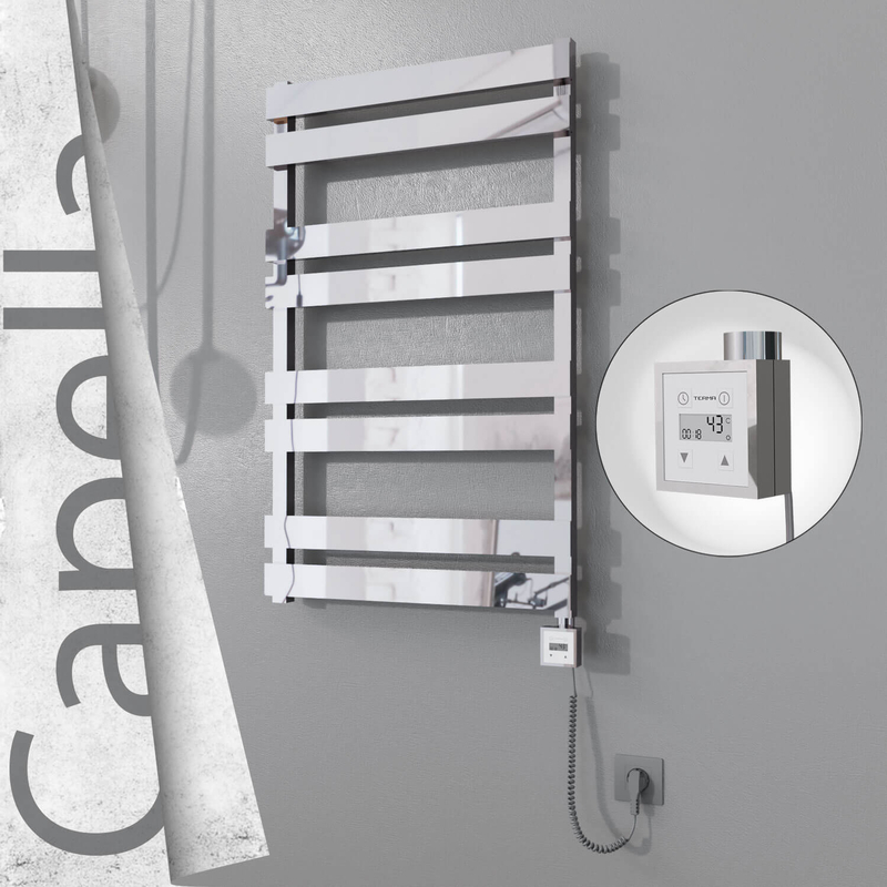 Capella Electric Stainless Steel Towel Rail 600x990 Mirror Polished (KTX3 Thermostat) 300W Spiral Cable