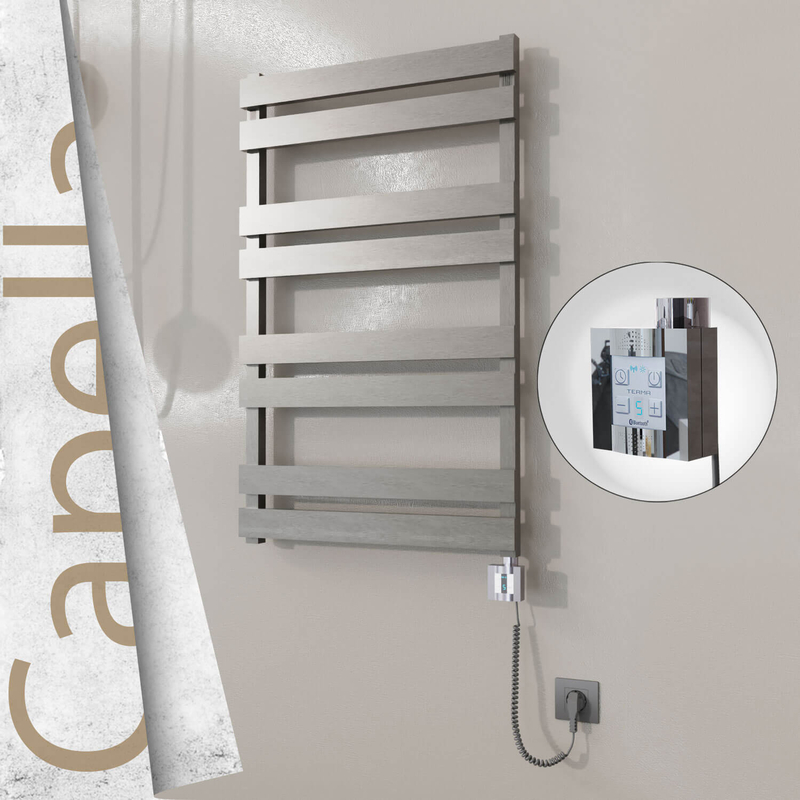 Capella Electric Stainless Steel Towel Rail 600x990 Satin Polished (KTX4 Thermostat) 300W Spiral Cable