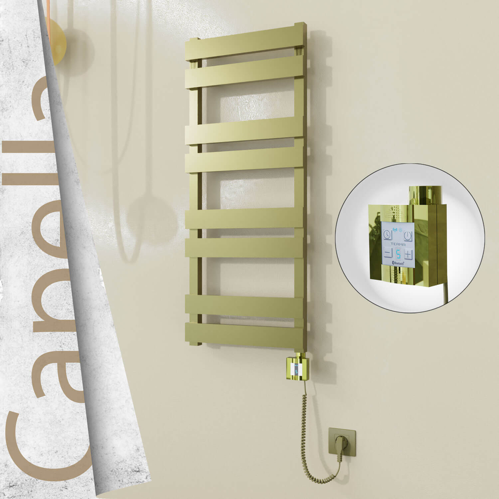 Capella Elektrikli Paslanmaz Çelik Havlupan 400x990 Satine Altın (KTX4 Termostat) 300W Spiral Kablolu - 1