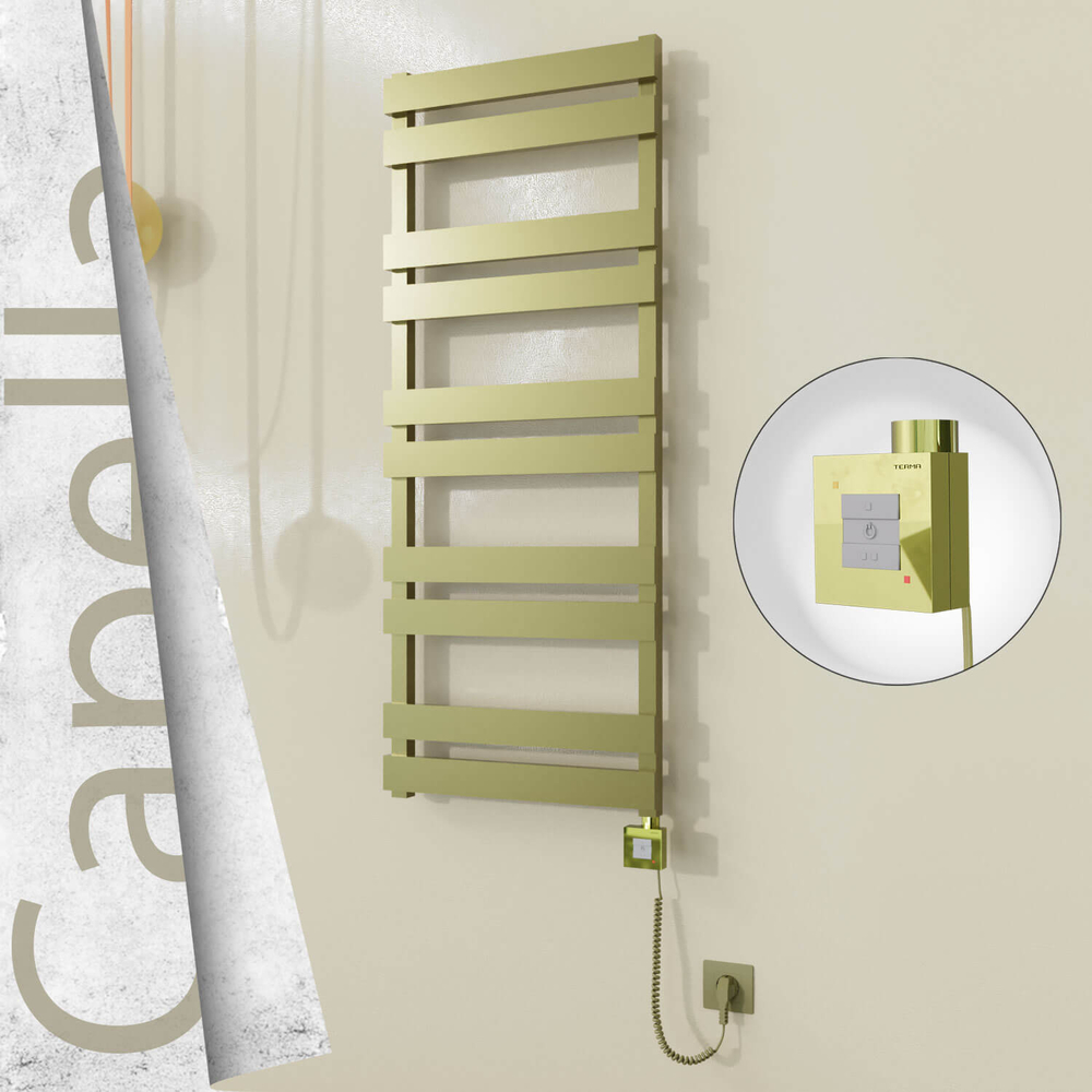 Capella Elektrikli Paslanmaz Çelik Havlupan 500x1260 Satine Altın (KTX1 Termostat) 600W Spiral Kablolu - 1