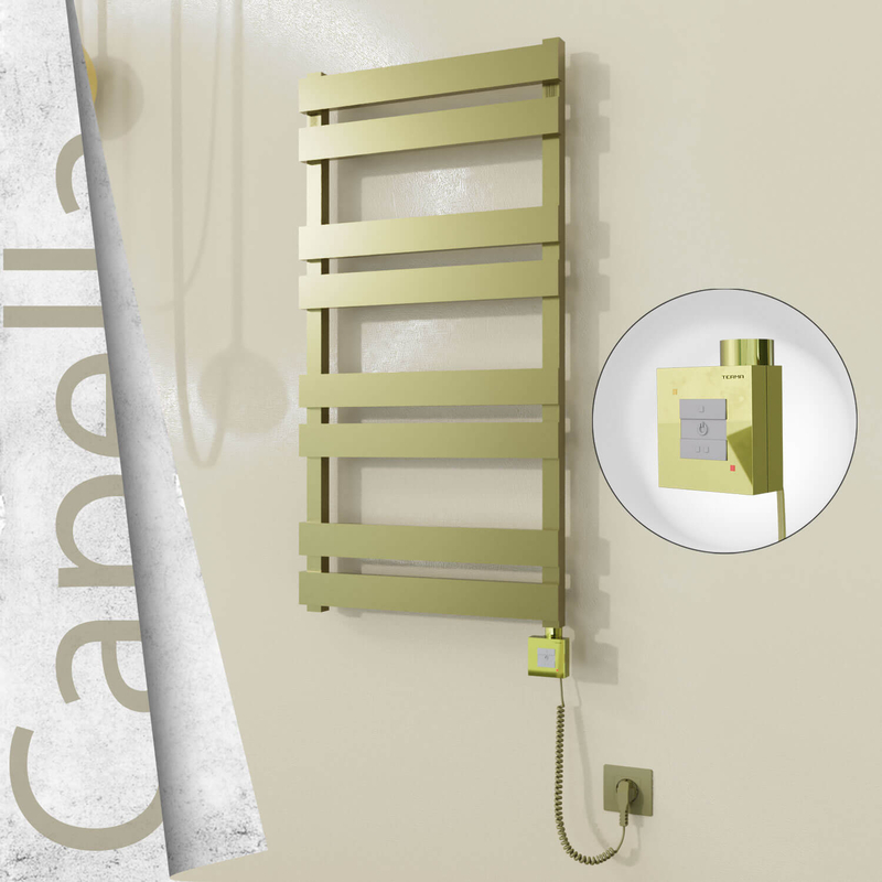 Capella Elektrikli Paslanmaz Çelik Havlupan 500x990 Satine Altın (KTX1 Termostat) 300W Spiral Kablolu