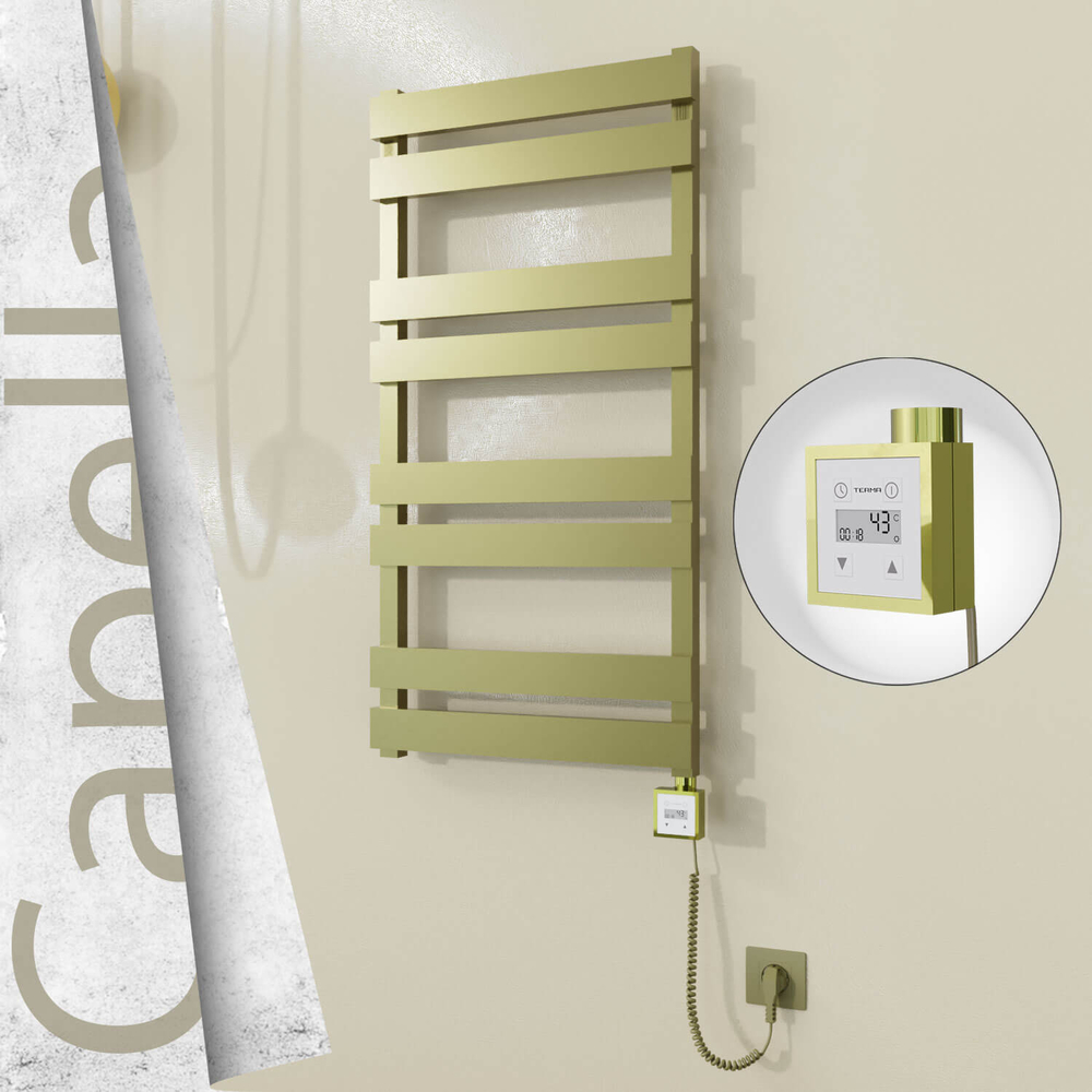 Capella Elektrikli Paslanmaz Çelik Havlupan 500x990 Satine Altın (KTX3 Termostat) 300W Spiral Kablolu - 1
