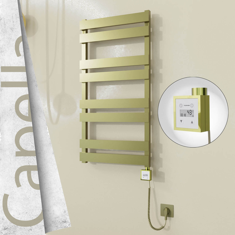 Capella Elektrikli Paslanmaz Çelik Havlupan 500x990 Satine Altın (KTX3 Termostat) 300W Spiral Kablolu