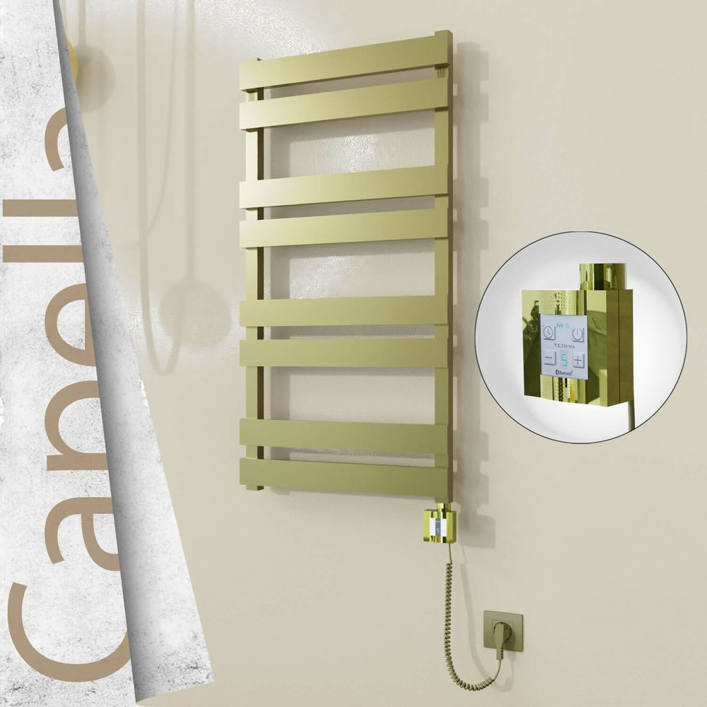 Capella Elektrikli Paslanmaz Çelik Havlupan 500x990 Satine Altın (KTX4 Termostat) 300W Spiral Kablolu - 1