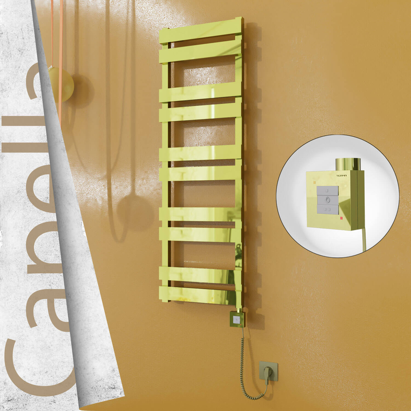 Capella Sèche-serviettes Électrique en Inox 400x1260 Doré (KTX1 Thermostat) 300W Câble Spiralé 