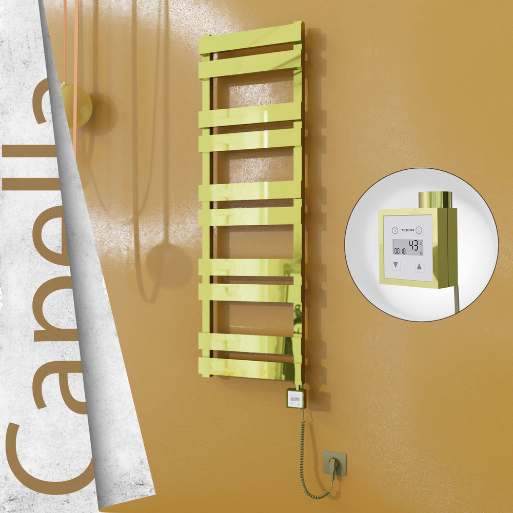 Capella Sèche-serviettes Électrique en Inox 400x1260 Doré (KTX3 Thermostat) 300W Câble Spiralé - 1