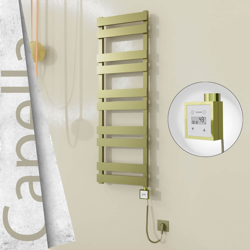 Capella Sèche-serviettes Électrique en Inox 400x1260 Doré Satiné (KTX3 Thermostat) 300W Câble Spiralé - 1