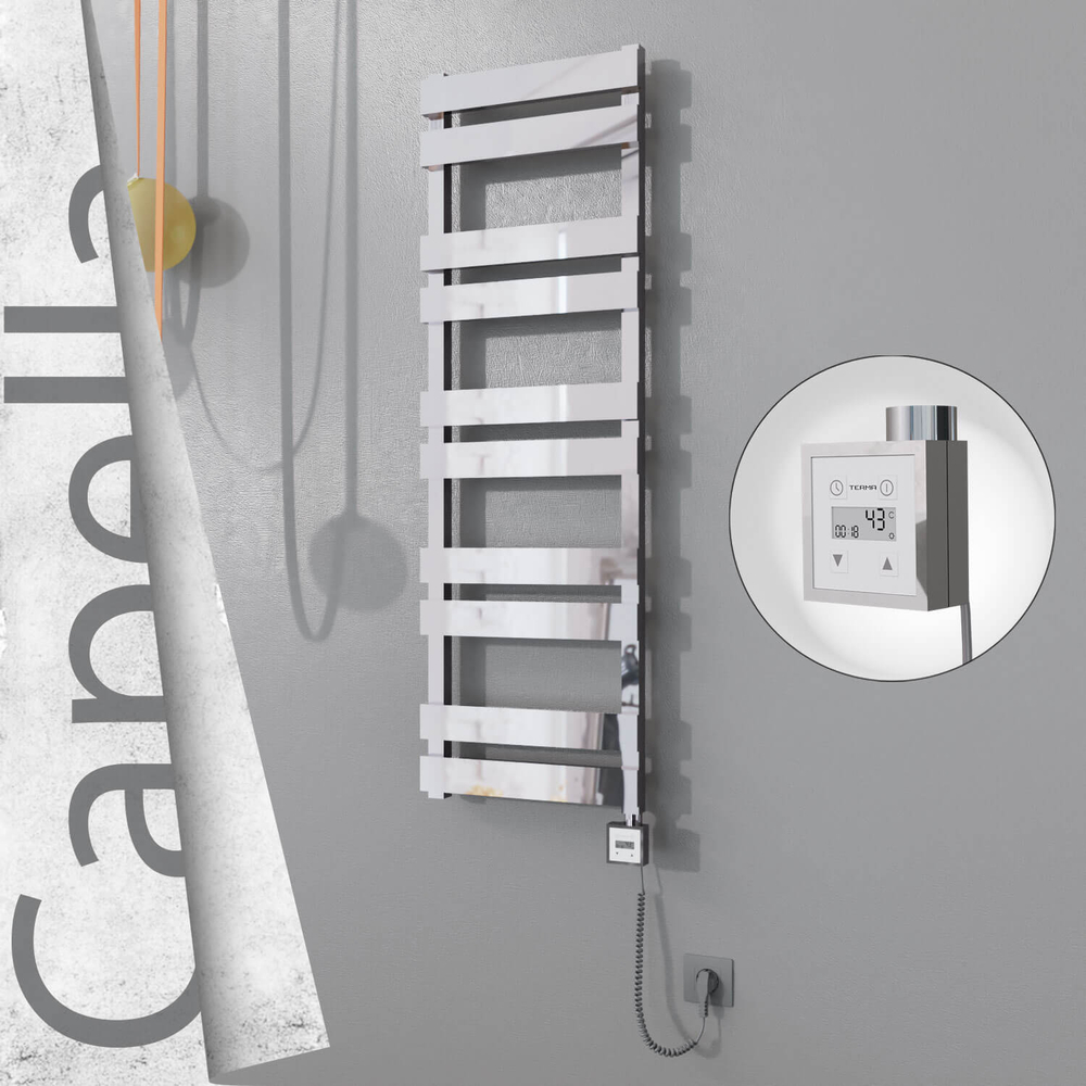 Capella Sèche-serviettes Électrique en Inox 400x1260 Poli Miroir (KTX3 Thermostat) 300W Câble Spiralé - 1