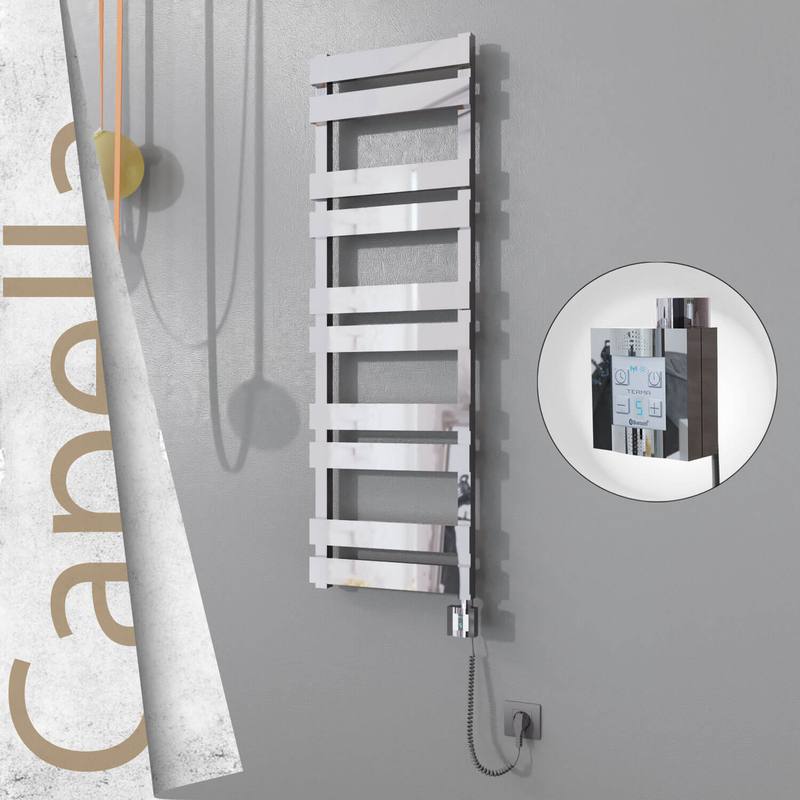 Capella Sèche-serviettes Électrique en Inox 400x1260 Poli Miroir (KTX4 Thermostat) 300W Câble Spiralé 
