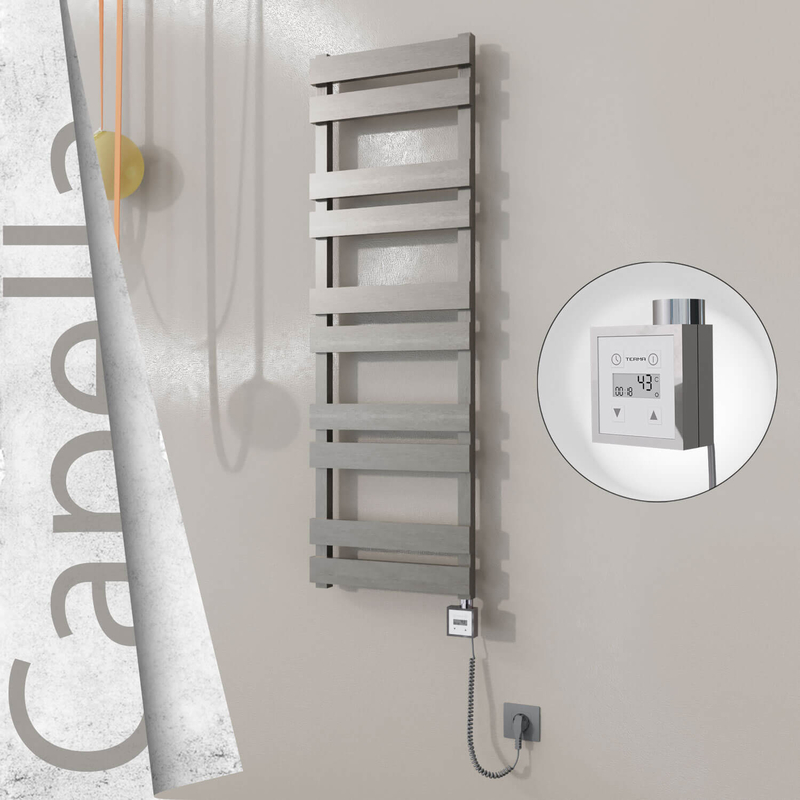 Capella Sèche-serviettes Électrique en Inox 400x1260 Poli Satiné (KTX3 Thermostat) 300W Câble Spiralé
