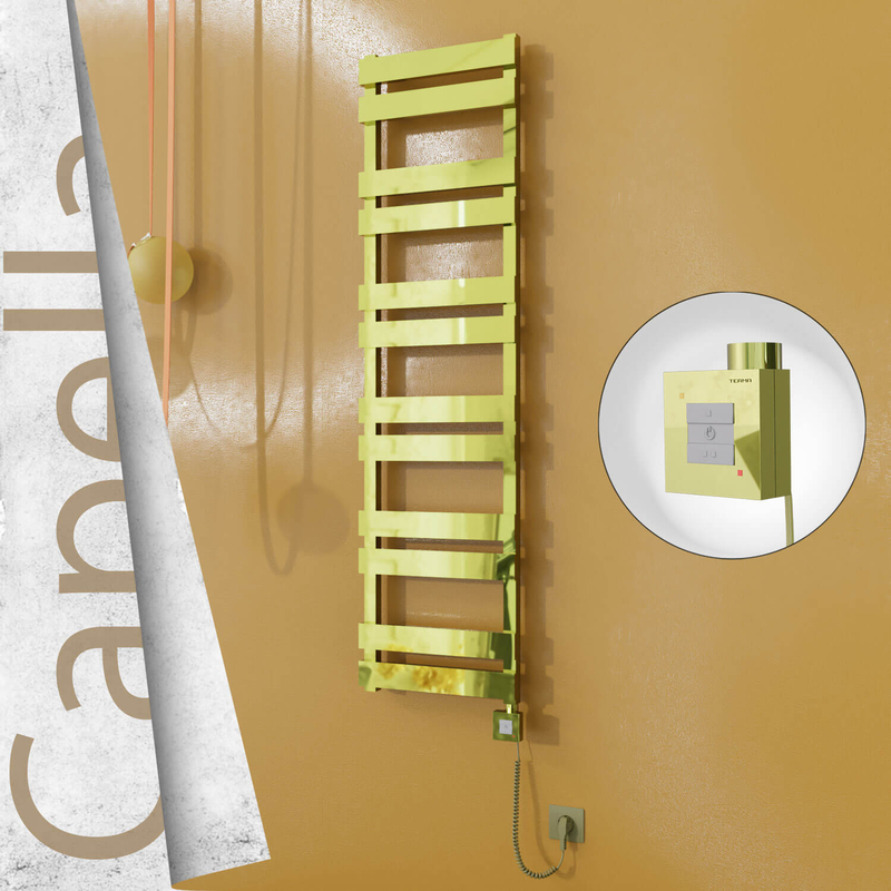 Capella Sèche-serviettes Électrique en Inox 400x1530 Doré (KTX1 Thermostat) 600W Câble Spiralé 