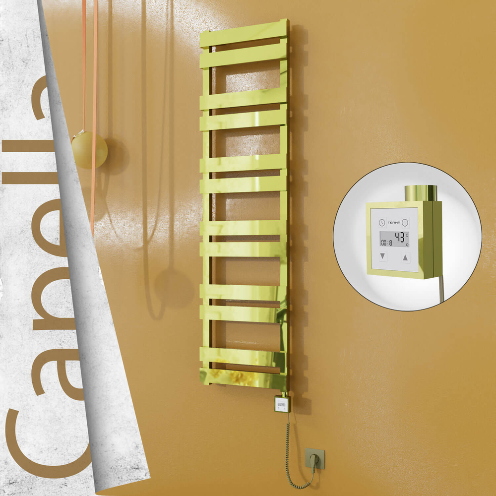 Capella Sèche-serviettes Électrique en Inox 400x1530 Doré (KTX3 Thermostat) 600W Câble Spiralé - 1