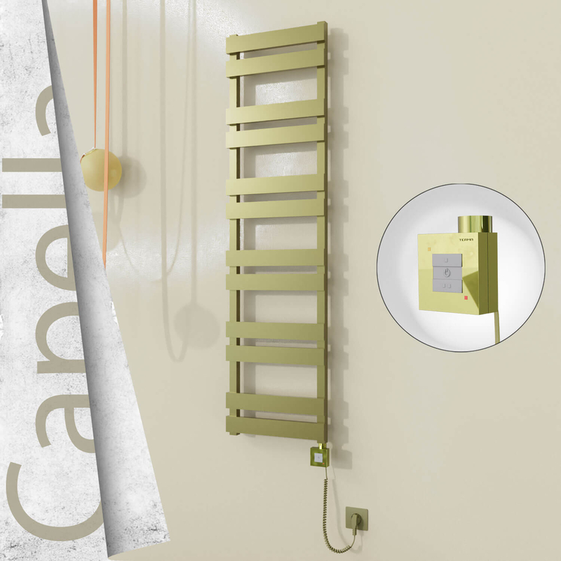 Capella Sèche-serviettes Électrique en Inox 400x1530 Doré Satiné (KTX1 Thermostat) 600W Câble Spiralé 