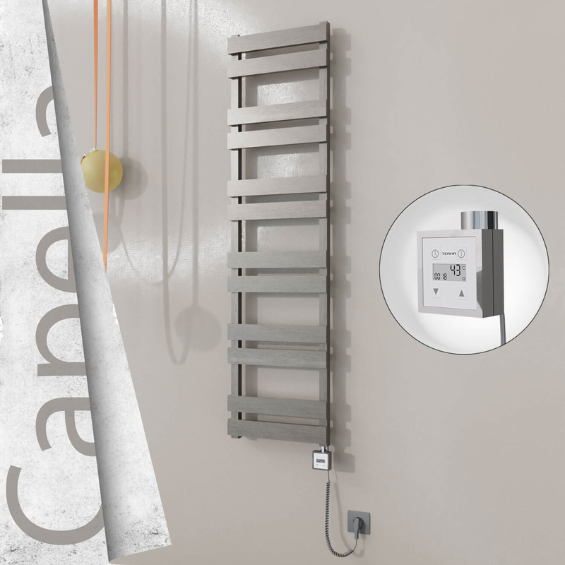 Capella Sèche-serviettes Électrique en Inox 400x1530 Poli Satiné (KTX3 Thermostat) 600W Câble Spiralé