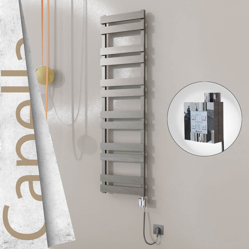 Capella Sèche-serviettes Électrique en Inox 400x1530 Poli Satiné (KTX4 Thermostat) 600W Câble Spiralé